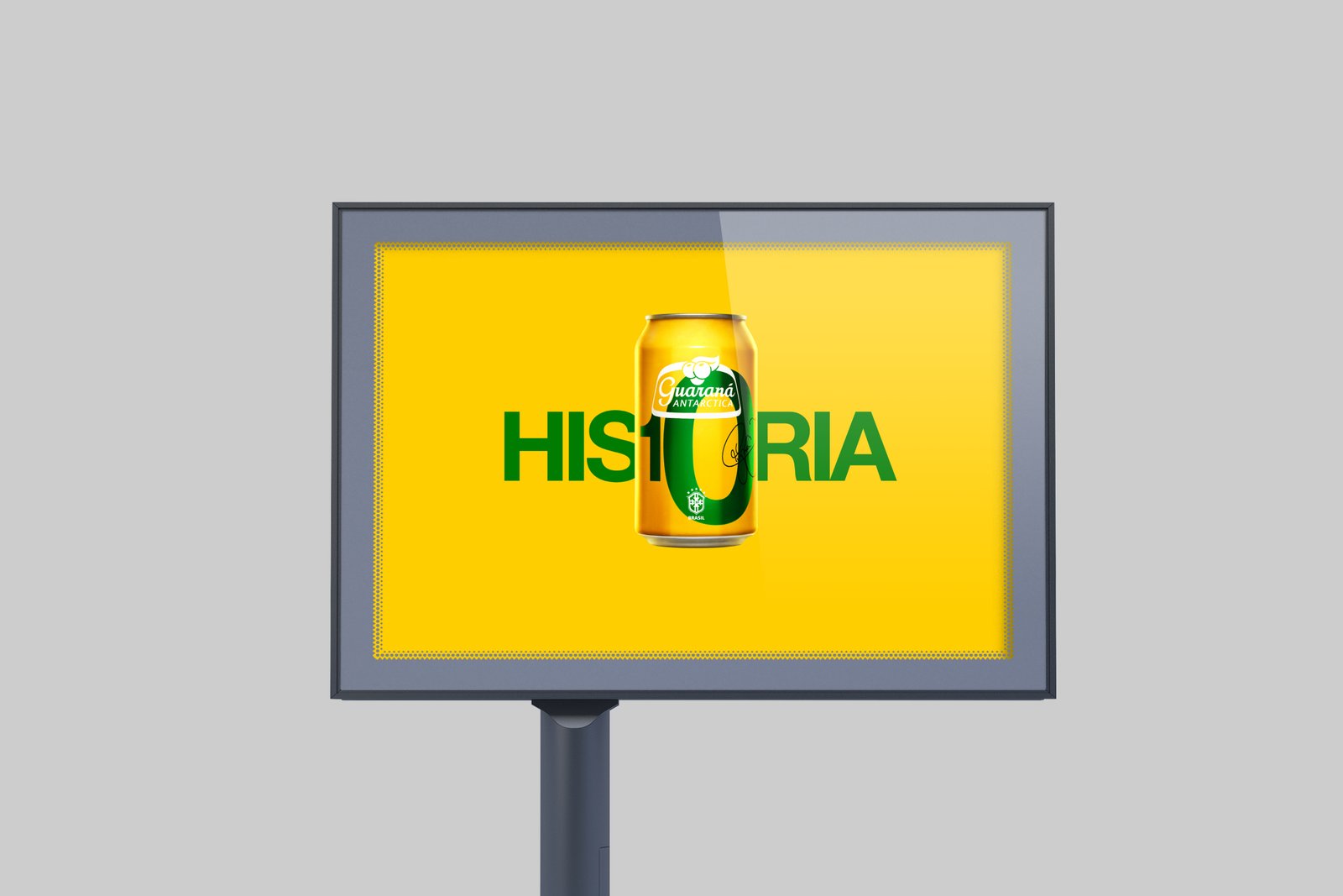 Poster for Guarana Antarctica special edition packages for the World Cup. Headline: History